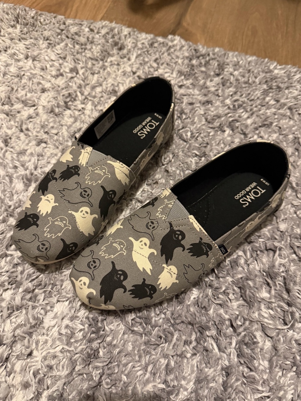 Toms Gray Slip-On Shoes with Black and Cream Ghost Print